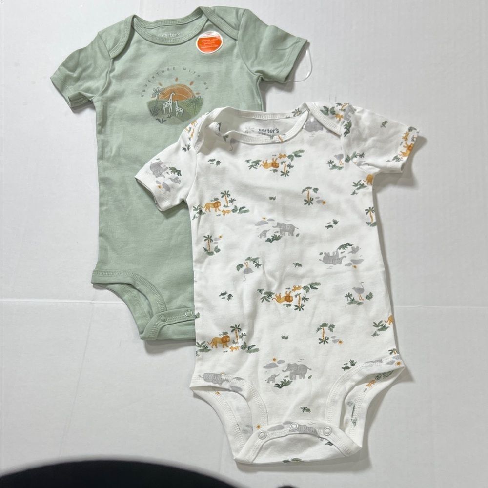 Carter’s Just one you safari print green white one piece bodysuit 2 piece set